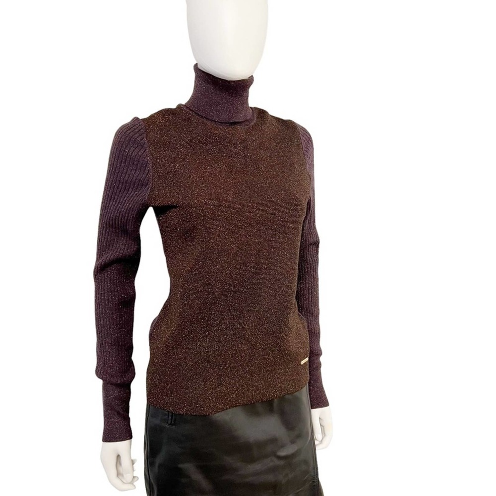 TORY BURCH Lindley Shimmer Sparkle Wool Blend Turtleneck Sweater M - Picture 1 of 11